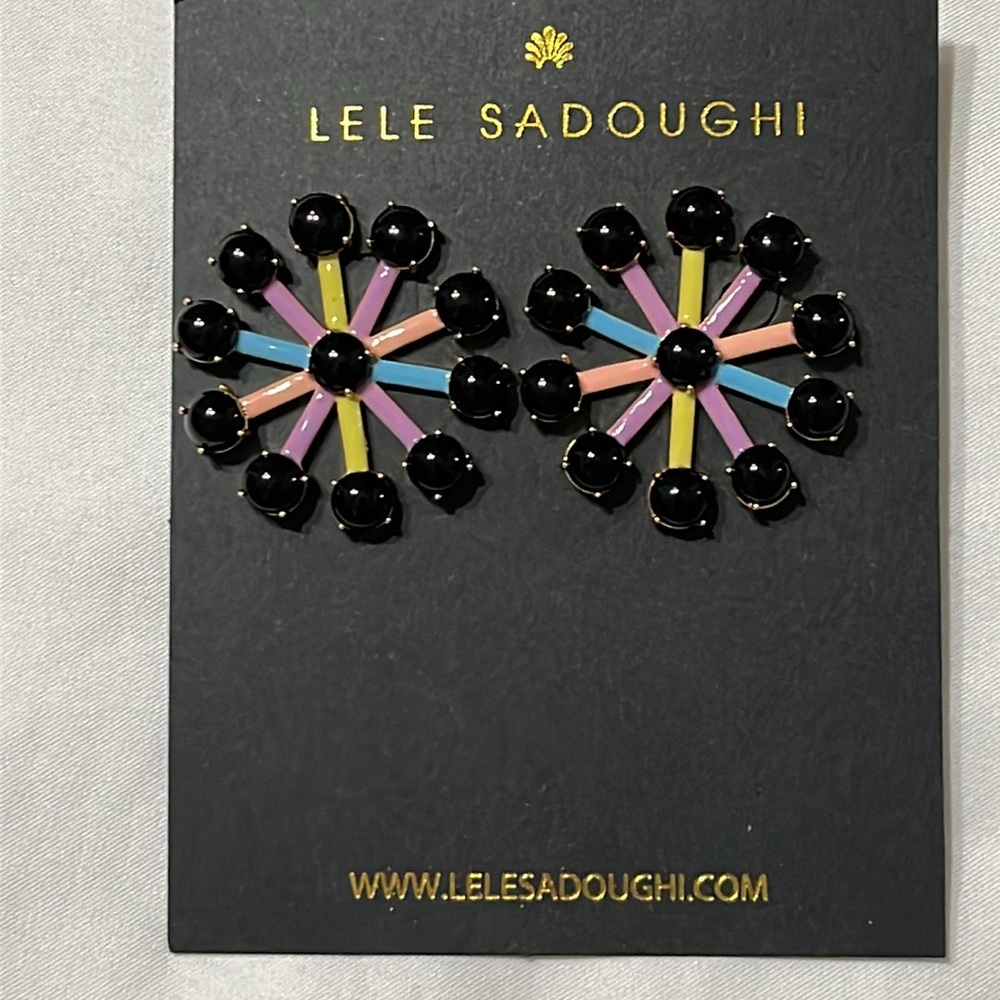 Lele Sadoughi Jet Fusion Pinwheel Earrings Black 14K Gold Plated NWT